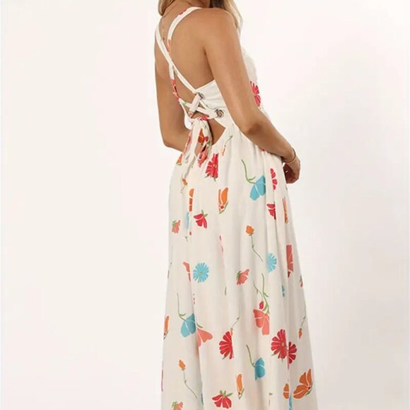 Long Flower Pattern Tie Back Cami Maxi Dress - Picture 2 of 4